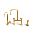 Unlacquered Bridge faucet - Unlacquered Brass Kitchen Faucet - 8" Bridge Faucet With Sprayer and Cold Water Dispenser