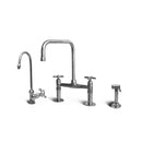 Unlacquered Bridge faucet - Unlacquered Brass Kitchen Faucet - 8" Bridge Faucet With Sprayer and Cold Water Dispenser