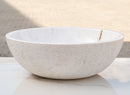 Calacatta White marble vessel sink polished rough outside EGECVP165 D16 H5 side view
