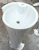 Carrara White Marble Stand-alone Designer Pedestal Bathroom Sink (W)16.5" (L)16.5" (H)36" angle view