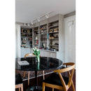 Carrara White genuine marble dinner table round black metal legs dining room shot