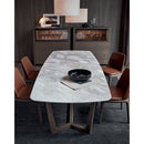 Carrara White genuine marble dinner table oval black wooden legs office meeting room shot