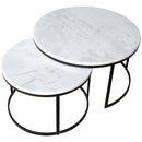Carrara White genuine marble modern coffee table set of 2 nesting round black metal legs product shot