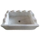 Carrara White Marble Rectangular Wall-mount Wavy Edges Bathroom Sink (W)16" (L)24" (H)6" top back view
