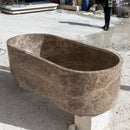 Emperador Light Marble Bathtub Hand-carved from Solid Marble Block (W)29.5" (L)67" (H)19.5" angle view