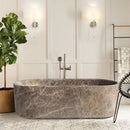 Emperador Light Marble Bathtub Hand-carved from Solid Marble Block (W)29.5" (L)67" (H)19.5" bathroom view