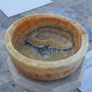 Honey Onyx marble vessel sink angle view
