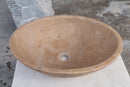 Karina walnut travertine natural stone oval shape vessel sink honed and filled w16 l205 h6 SPKWTNS19 product shot top view