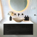 Light Beige Travertine Natural Stone Oval Vessel Sink filled Polished bathroom view