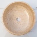 Light Beige travertine vessel sink polished EGE166-01 D16 H6 top view