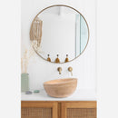 Light beige travertine stone bathroom sink YEDSIM03 D16 H8 honed bathroom view wide