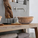 Noce Brown Travertine Natural Stone Above Vanity or Drop-in Bathroom Sink (D)16" (H)6" above wooden vanity bathroom natural soap