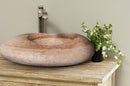 Noce travertine natural stone kayak design vessel sink honed and filled l16 w23 h6 SPNTKDS35 room shot sink view 3