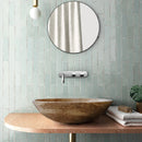Noce Brown Travertine Natural Stone Oval Above Vanity Bathroom Sink (W)16" (L)21" (H)6" installed bathroom 2 folded white towels and free wall tiles installed vertically brick