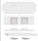 Imperial White Marble Double Sink Above Vanity Wall-mount Bathroom Sink (W)21" (L)80" (H)8" installed bathroom with modern wall-mount faucets Led lighting from floor under vanity wide technical drawing