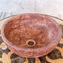Red Travertine Natural Stone Round Above Vanity Bathroom Sink Honed/Matte (D)16" (H)6" angle