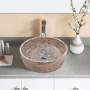 Silver Latte Travertine Natural Stone Above Vanity Bathroom Sink Polished (D)16" (H)5" installed bathroom hairbrush on white towel and nice flower in white vase