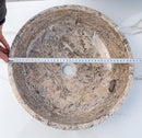 Silver Latte Travertine Natural Stone Above Vanity Bathroom Sink Polished (D)16" (H)5" diameter metric measure view