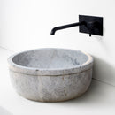 Sirius Silver Marble Natural Stone Above Vanity or Drop-in Bathroom Sink (D)16" (H)6" installed bathroom black wall-mount faucet
