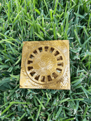 Unlacquered Hammered Brass Square Shower Drain with Removable Cover