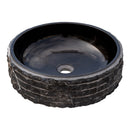 Toros Black Marble Rustic Above Vanity Round Bathroom Sink (D)16" (H)5" angle view