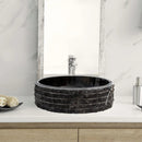 Toros Black Marble Rustic Above Vanity Round Bathroom Sink (D)16" (H)5" bathroom view on a white wooden vanity