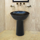 Toros Black Marble Natural Stone Stand-Alone Pedestal Oval Top Sink (W)17" (L)20" (H)33.5" installed bathroom travertine floor and wall tiles