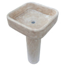 Troia Light Travertine Pedestal rectangular Sink YEDSIM01 W15 L16 H33.5 2 pieces side view