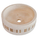 Troia Light Travertine Cylinder Above Vanity Bathroom Sink 2" Embedded Mosaics Border angle view