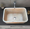 Troia Light Travertine Rectangular Farmhouse Kitchen Sink Honed (W)18" (L)30" (H)10" installed bathroom above vanity