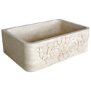 Troia Light Travertine Farmhouse Hand-carved Vine Design Apron Kitchen Sink (W)18" (L)30" (H)10" product shot angle view