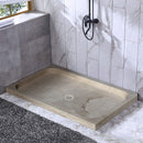 Troia Light Travertine Rectangular Shower Base Hand-carved from Solid Travertine Block installed on bathroom