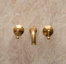 Unlacquered Brass Wall Mount Bathroom Faucet with Double Lever Handle and Rough-in Valve