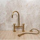 2 Hole Solid Brass Bridge Kitchen Faucet with Sprayer
