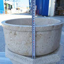 beige travertine vessel sink self rimming d16 h6.5 height measure view