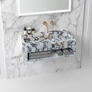 Calacatta Viola Marble Wall-mount Bathroom Sink Hidden Drain with Storage marble backsplash