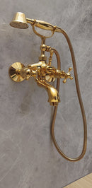 Unlacquered Brass Bathtub Faucet With Handheld Shower Holder - Wall Mounted Tub Faucet