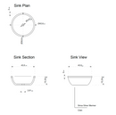 Sirius Silver Marble Natural Stone Above Vanity or Drop-in Bathroom Sink (D)16" (H)6" technical drawing