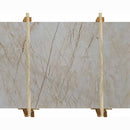 sofita beige marble slabs polished packed on wooden bundle front view