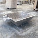 square cascade water bowl travertine for swimming pool accesory silver honed filled 23x27x8 angle view