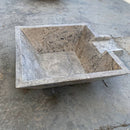 square cascade water bowl travertine for swimming pool accesory silver honed filled 23x27x8 angle view