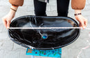 Toros Black Marble Above Vanity Gondola Design Bathroom Sink Polished (W)14" (L)24" (H)7" length measure view