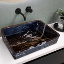 Toros Black Marble Rectangular Above Vanity Bathroom Sink (W)14.4" (L)20.3" (H)4.70" installed bathroom green walls and black wall-mount faucet