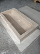 Troia Light Travertine Rustic Rectangular Wall-mount Bathroom Sink (W)16" (L)30" (H)5" Split-face front finish side view