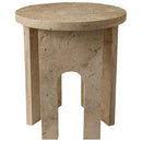 Troia Light Travertine Round End/Side Table U Shape Legs Unfilled, Honed (D)18" (H)20" angle view