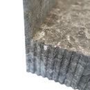 Tundra Gray Marble Rectangular Wall-mount Bathroom Sink with 6" Backsplash (W)16" (L)32" (H)10" ribbed texture on from one on short edge closeup view