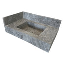 Tundra Gray Marble Rectangular Wall-mount Bathroom Sink with 6" Backsplash (W)16" (L)32" (H)10" ribbed texture on from one on short edge angle view