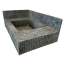 Tundra Gray Marble Rectangular Wall-mount Bathroom Sink with 6" Backsplash (W)16" (L)32" (H)10" ribbed texture on from one on short edge profile view
