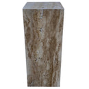 walnut travertine cube design side end table nightstand W10 L10 H24 side view