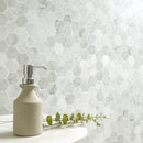 Carrara White Hexagon 12"x12" Polished Marble Mesh-Mounted Mosaic Floor and Wall Tile 2" Hexagon -MSI Collection